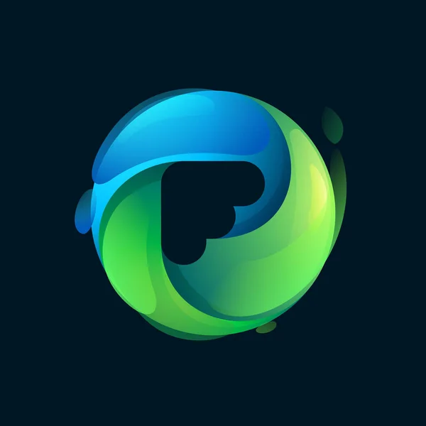 Çevre Dostu Harfi Logosu Kıvrımlı Yeşil Bir Çemberin Içinde Negatif — Stok Vektör