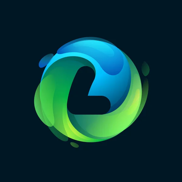 Ekologické Písmeno Logo Uvnitř Vířivého Zeleného Kruhu Ikona Stylem Záporného — Stockový vektor