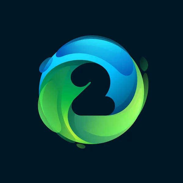 Экологически Чистый Логотип Номер Два Внутри Круглого Зелёного Круга Иконка — стоковый вектор