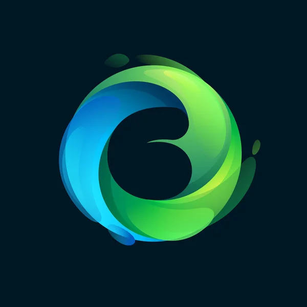 Οικολογικό Λογότυπο Νούμερο Έξι Μέσα Ένα Πράσινο Κύκλο Στροβιλισμού Αρνητικό — Διανυσματικό Αρχείο
