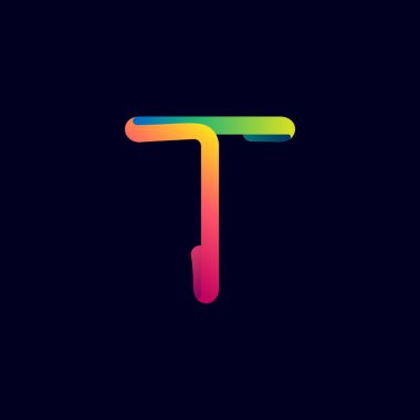 Çok renkli neon çizgisinden yapılmış T harfi logosu. Multimedya etiketleri, gece hayatı manşetleri, sinema posterleri, kumarhane reklamları için parlak simge vs..