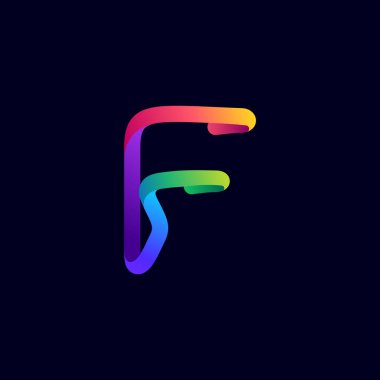 Çok renkli neon çizgisinden yapılmış F harfi logosu. Multimedya etiketleri, gece hayatı manşetleri, sinema posterleri, kumarhane reklamları için parlak simge vs..