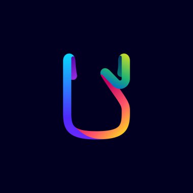 Çok renkli neon çizgisinden yapılmış U harfi logosu. Multimedya etiketleri, gece hayatı manşetleri, sinema posterleri, kumarhane reklamları için parlak simge vs..