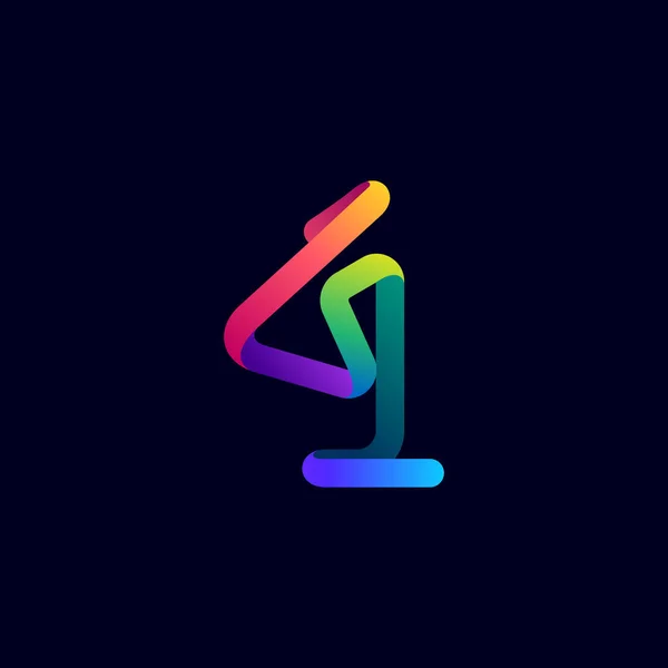 Logo Numéro Quatre Ligne Néon Dégradé Multicolore Icône Lumineuse Vectorielle — Image vectorielle