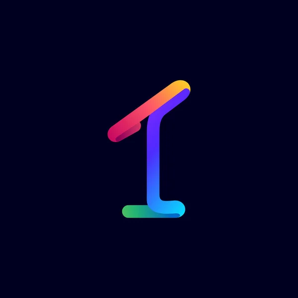 Bir Numaralı Logo Çok Renkli Neon Çizgisinden Yapılmış Multimedya Etiketleri — Stok Vektör