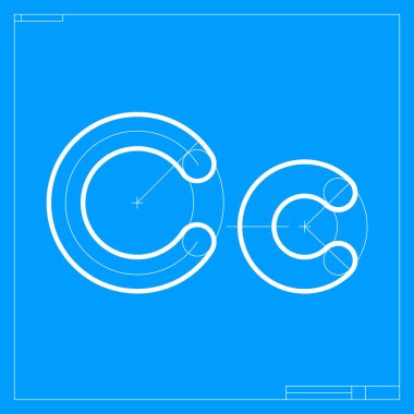 İnşaat çizgileri olan C harfinin taslağı. Şirket kimliği, mimarlık dergisi, geometrik posterler için vektör yazı tipi.