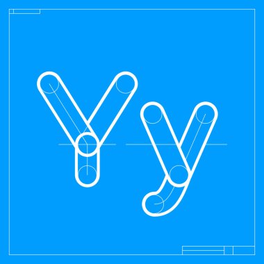 Üzerinde inşaat çizgileri olan Y logosu taslağı. Şirket kimliği, mimarlık dergisi, geometrik posterler için vektör yazı tipi.