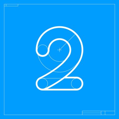 İnşaat hatları olan iki numaralı logo taslağı. Şirket kimliği, mimarlık dergisi, geometrik posterler için vektör yazı tipi.