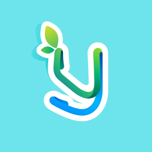 Písmeno Průtoku Řádek Ekologické Logo Zelenými Listy Vektorově Zelená Ikona — Stockový vektor
