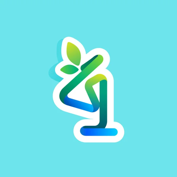 Číslo Čtyři Průtokové Ekologické Logo Zelenými Listy Vektorově Zelená Ikona — Stockový vektor