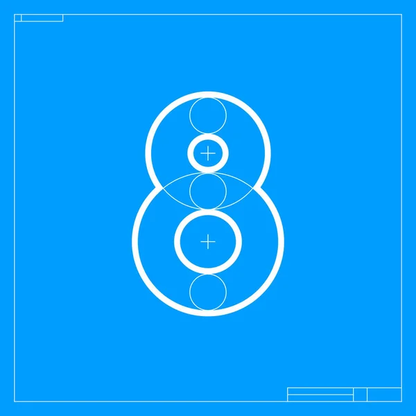 Blueprint Esboço Número Oito Logotipo Com Linhas Construção Fonte Vetorial —  Vetores de Stock