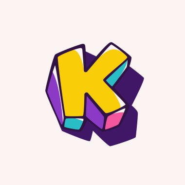 İmkânsız izometrik şekillere dayalı K harfi logosu. Çocuk etiketleri, markalaşma, şirin doğum günü posterleri vs. için mükemmel..