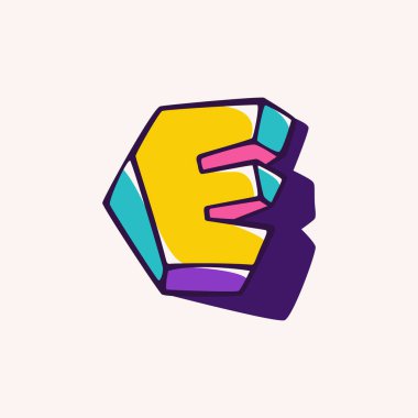 İmkânsız izometrik şekillere dayalı E harfi çocuk tarzında. Çocuk etiketleri, markalaşma, şirin doğum günü posterleri vs. için mükemmel..
