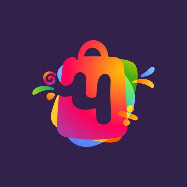 Alışveriş torbası ve satış ikonlarıyla dört numaralı logo. Özel teklif etiketinizde kullanmak için mükemmel bir vektör şablonu, bir günlük anlaşma afişi, son indirim kimliği.