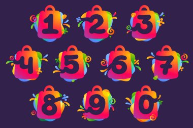 Alışveriş torbası ve satış ikonlarıyla numaralar ayarlandı. Özel teklif etiketinizde kullanmak için mükemmel bir vektör şablonu, bir günlük anlaşma afişi, son indirim kimliği.