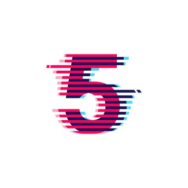 Canlı çizgi arızası olan beş numaralı logo. Gece hayatı etiketlerinizde kullanmak için mükemmel bir vektör yazı tipi, etkileyici oyun ekranı, elektronik kimlik.