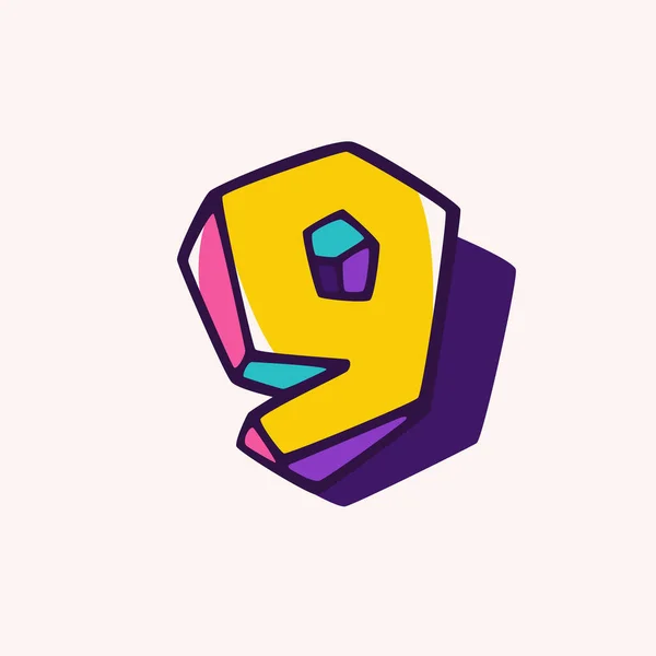 Logotipo Número Nove Estilo Crianças Cúbicas Com Base Formas Isométricas — Vetor de Stock