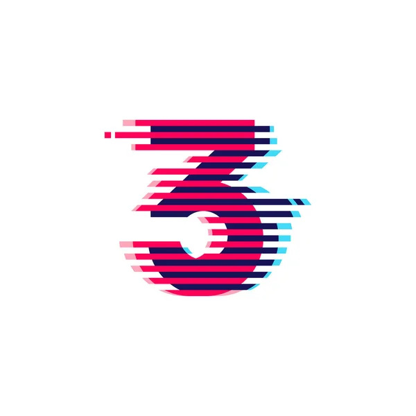 Logotipo Número Três Com Efeito Falha Linha Vibrante Fonte Vetorial — Vetor de Stock