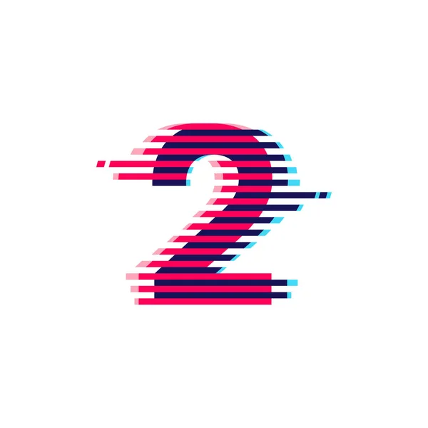 Number Two Logo Vibrant Line Glitch Effect Vector Font Perfect — Stock Vector