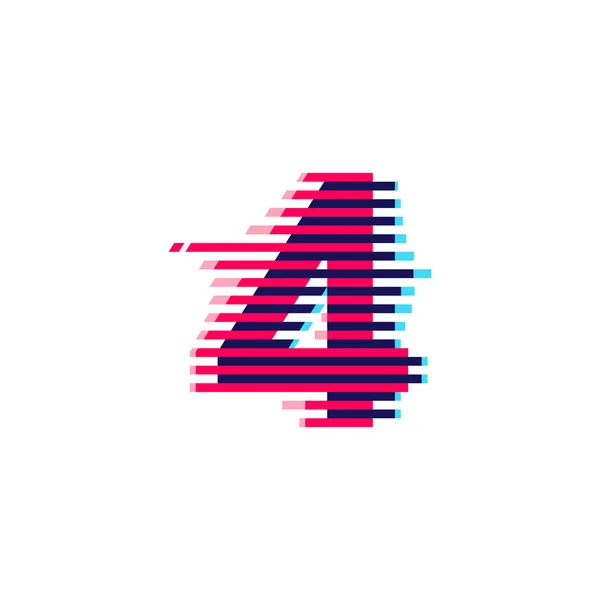 Nummer Vier Logo Met Levendige Lijn Glitch Effect Vector Lettertype — Stockvector