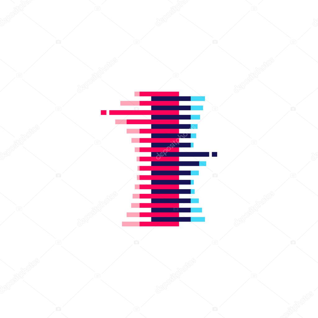 I letter logo with vibrant line glitch effect. Vector font perfect to use in your nightlife labels, expressive game screen, electronic identity.