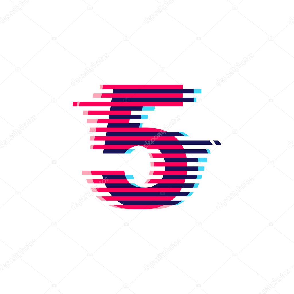 Number five logo with vibrant line glitch effect. Vector font perfect to use in your nightlife labels, expressive game screen, electronic identity.