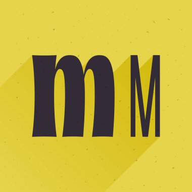 Eğlenceli ve mutlu tasarım projeleriniz için M harfi logosu. Bu yazı tipinin ana fikri ağır büyük harf ve hafif küçük harf sembollerinin tuhaf bir şekilde değiştirilmesi..