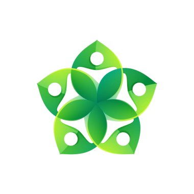 İnsan ve yeşil yaprakların logosu. Organik ambleminiz için mükemmel, yeşil kimlik, yaratıcı tişörtler, sıfır atık ürün.