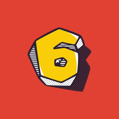 Yanlarında benekli ve çizgili desenli altı numaralı Retro 3D logo. Çocuk etiketleri için vektör izometrik yazı tipi, sihirli bir oyuncak şirketi, imkansız sanat posterleri, vs..