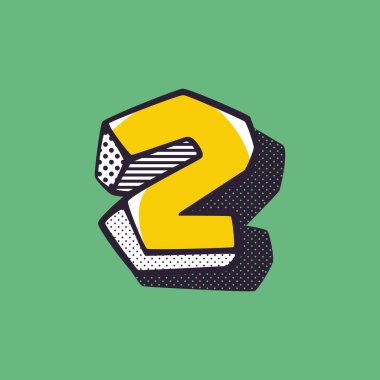 İki numaralı Retro 3-D logosu, üzerinde benek ve çizgili desen var. Çocuk etiketleri için vektör izometrik yazı tipi, sihirli bir oyuncak şirketi, imkansız sanat posterleri, vs..