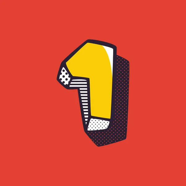 Retro Логотип Номер Один Горошек Полосатым Рисунком Бокам Векторный Изометрический — стоковый вектор