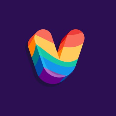 Pride LGBTQ bayrak desenli V harfi hacim logosu. Gökkuşağı kimliğiniz, transseksüel bayrağınız, eşcinseller ve lezbiyenler posterleriniz, biseksüel tasarımınız için mükemmel bir tasarım..