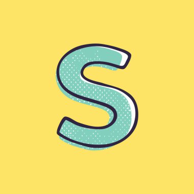 Çocuk stili S harfi logosu. Üzerinde boya kaydırma efekti olan bir işaret var. Eğlence alanı dekorasyonu, çocuk kolajları, oyuncak şirketi, sevimli sanat posterleri vs. için vektör çizgi karakteri..