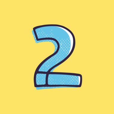 İki numaralı çocuk stili logo, el yazısıyla boyanın kayma efektiyle çizilmiş. Eğlence alanı dekorasyonu, çocuk kolajları, oyuncak şirketi, sevimli sanat posterleri vs. için vektör çizgi karakteri..