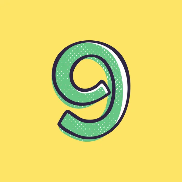 Dětský Styl Číslo Devět Logo Ručně Kreslené Fixem Efektem Posunu — Stockový vektor