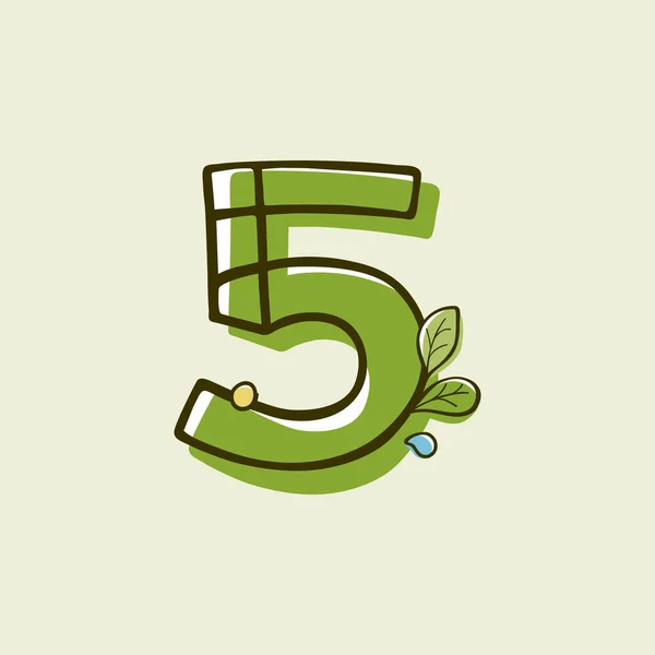 Logo Eco Style Numero Cinque Disegnato Mano Con Pennarello Con — Vettoriale Stock