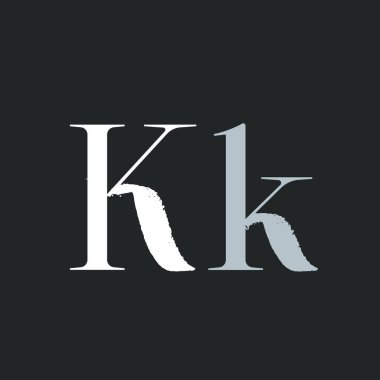 K harfi, kuru fırça darbesi ve tırpanla. Kaba kenarlı eski yazı tipi dekorasyon elemanları. Moda etiketlerinde, göz kamaştırıcı posterlerde, lüks kimliklerde vs. kullanmak için mükemmel..