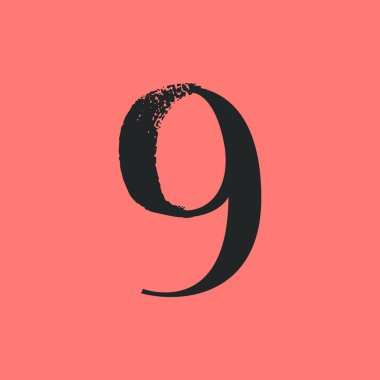 Kuru fırça darbesi ve serif ile dokuz numara. Kaba kenarlı eski yazı tipi dekorasyon elemanları. Moda etiketlerinde, göz kamaştırıcı posterlerde, lüks kimliklerde vs. kullanmak için mükemmel..