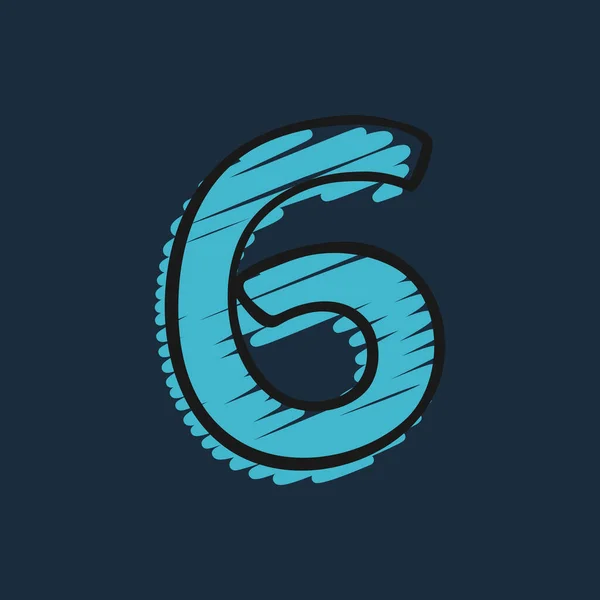 Nummer Zes Logo Met Hand Getekend Met Viltstift Markeerstrepen Perfect — Stockvector