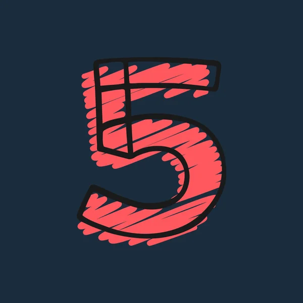 Logo Numer Pięć Ręcznie Rysowane Końcówką Filcu Pociągnięciami Znacznika Idealny — Wektor stockowy