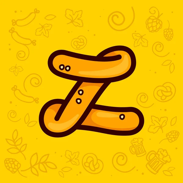 Carta Logotipo Feito Pretzel Desenhado Mão Com Padrão Oktoberfest Fundo — Vetor de Stock