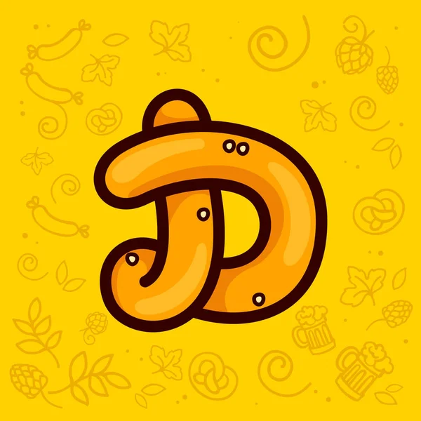 Letra Logo Hecho Pretzel Dibujado Mano Con Patrón Oktoberfest Fondo — Archivo Imágenes Vectoriales