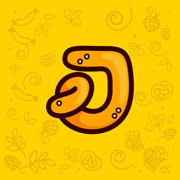 Letra Logotipo Feito Pretzel Desenhado Mão Com Padrão Oktoberfest Fundo — Vetor de Stock