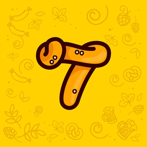 Logotipo Número Siete Hecho Pretzel Dibujado Mano Con Patrón Oktoberfest — Archivo Imágenes Vectoriales