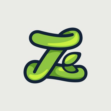 Yürekli, çevre dostu Z harfi logosu, bir işaretle çizilmiş. Yeşil vektör yazı tipi Botanik projeniz için mükemmel, sıfır atık bilgisi, ya da doğanın tarzı posteri.