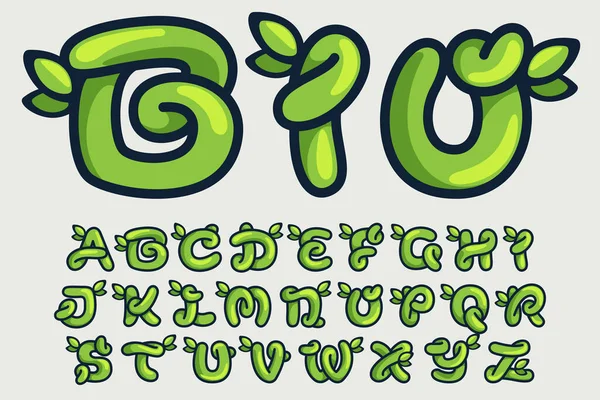 Alphabet Éco Responsable Tordu Dessiné Main Par Marqueur Police Green — Image vectorielle