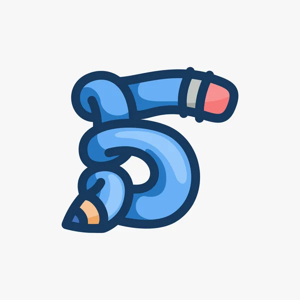 Логотип Номер Пять Сделан Карандаша Векторный Шрифт Школьных Мероприятий Художественной — стоковый вектор