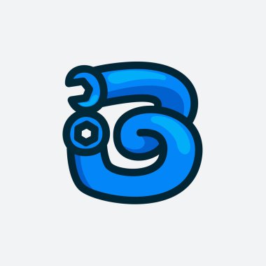 İngiliz anahtarından yapılmış B harfi logosu. Tamir hizmetleri için vektör yazı tipi, araç gereç mağaza kimliği, el sanatları posterleri, vs..