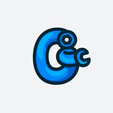 İngiliz anahtarından yapılmış sıfır numaralı logo. Tamir hizmetleri için vektör yazı tipi, araç gereç mağaza kimliği, el sanatları posterleri, vs..