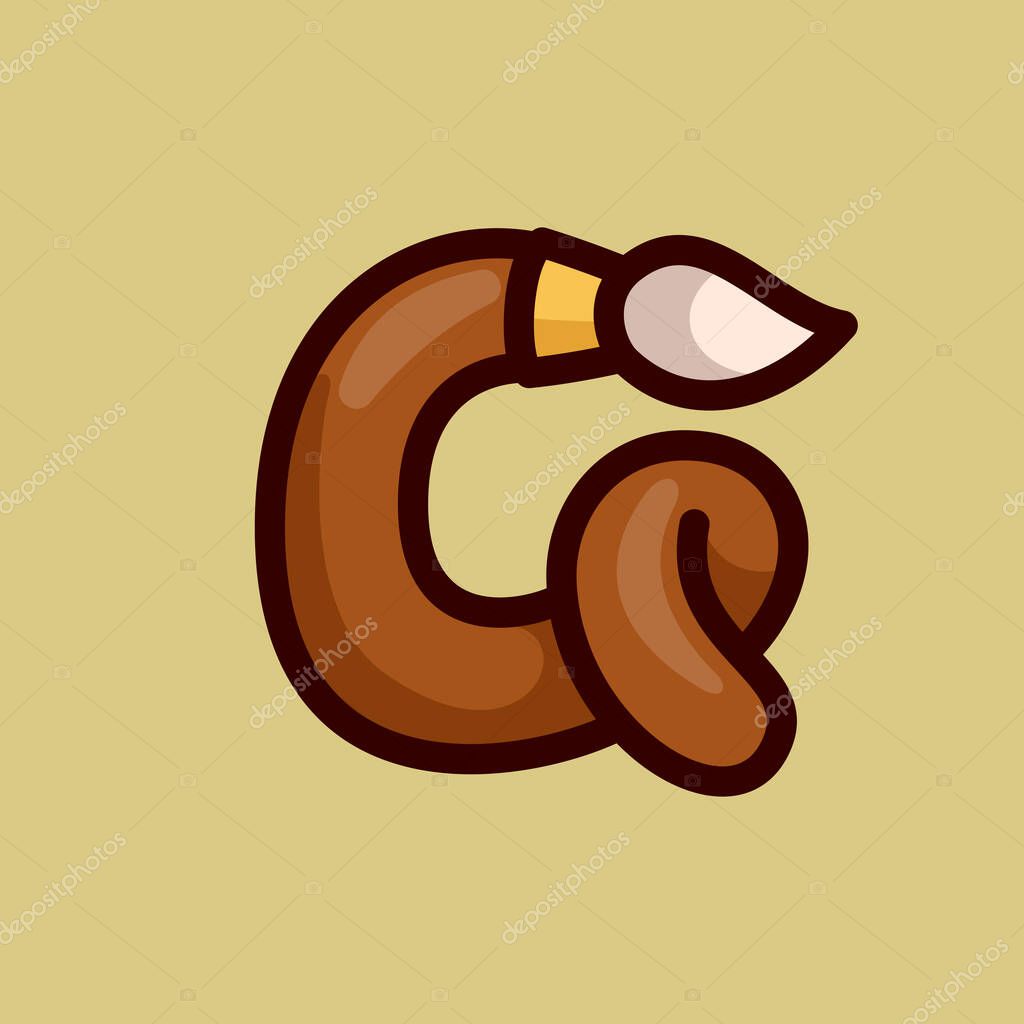 G letter logo made of a paint brush. Vector typeface for the 1st September events, preschools identity, Back to school posters, etc.